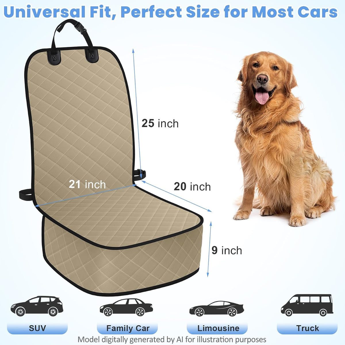 ELONGRIVER Dog Car Seat Covers, Waterproof Front Seat Cover for Dogs, Scratch-Proof, Nonslip Pet Passenger Seat Cover Protector, Universal Fit for Cars Trucks SUVs, Standard Size, Black
