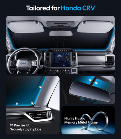 Wigoo Tesla New Model Y Accessories Windshield Sunshade [OEM Design, 100% Sun Blockage] Foldable Heat Insulation Sunshade with Storage Bag, for Model Y 2020~2026 (Juniper), Silver Coating - Colors B