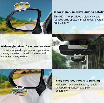 LivTee 2PCS Round Blind Spot Mirror, HD Glass and ABS Housing Convex Wide Angle Rearview Mirror with Adjustable Stick for Universal Car, Black
