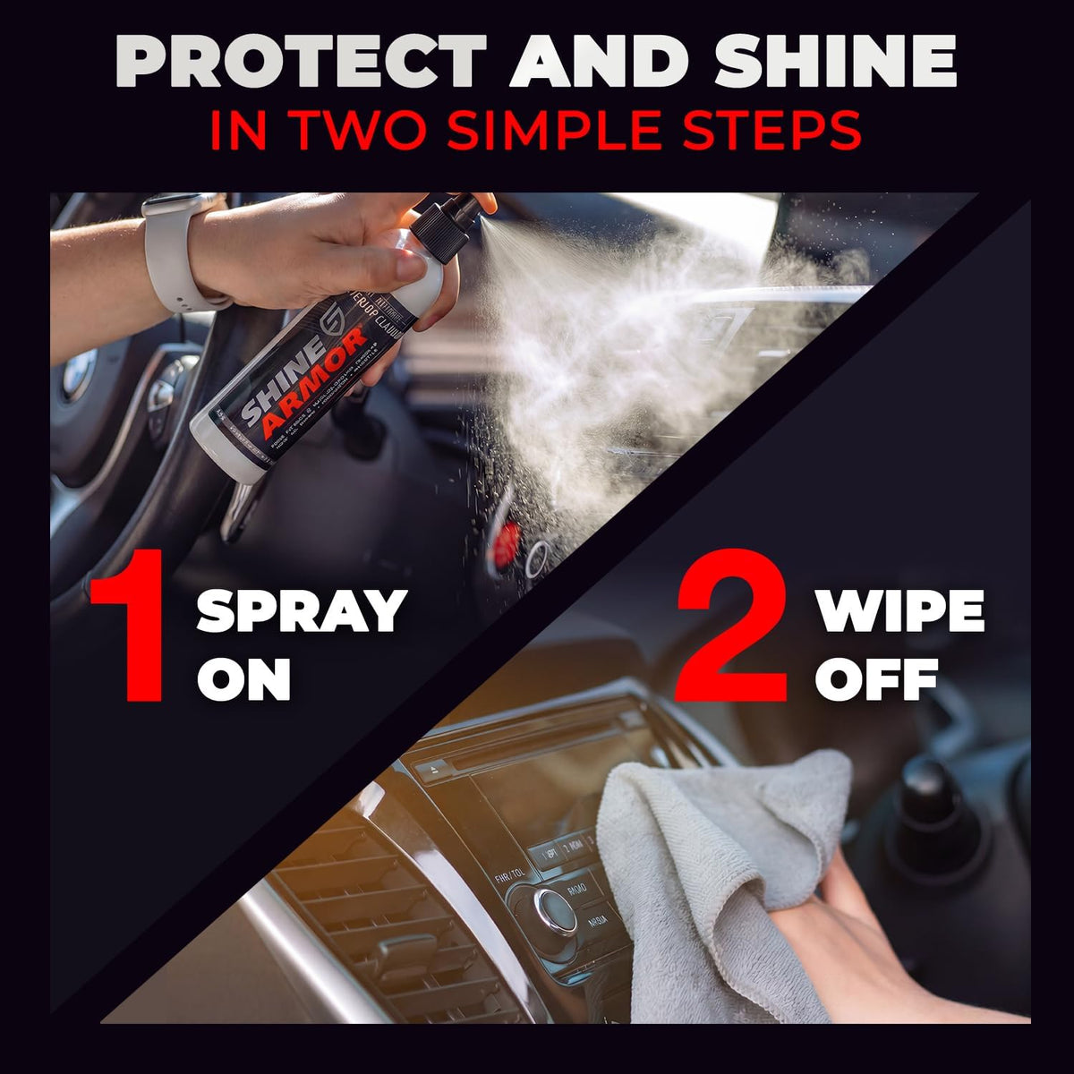 SHINE ARMOR Car Interior Cleaner & Protectant - Interior Detailer Spray with UV Defense, Streak-Free Car Cleaning Spray for Dashboard, Leather, Vinyl, Plastic & Rubber - Trucks, SUVs & RVs - 8 fl oz