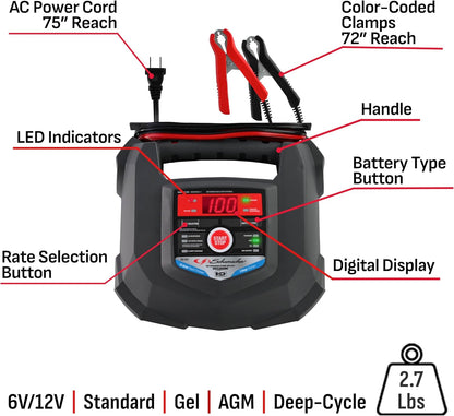 Schumacher Electric Car Battery Charger 12V/6V - Trickle Charger, Maintainer for Automobile & Marine Batteries (AGM/Gel/Deep Cycle) - SC1280
