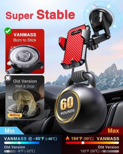VANMASS【85+LBS Strongest Suction & Military-Grade Ultimate Car Phone Mount【Patent & Safety Certs】 Cell Phone Holder for Dash Windshield Vent for iPhone 17 Pro Max Automobile Accessory Kits,Ink Black