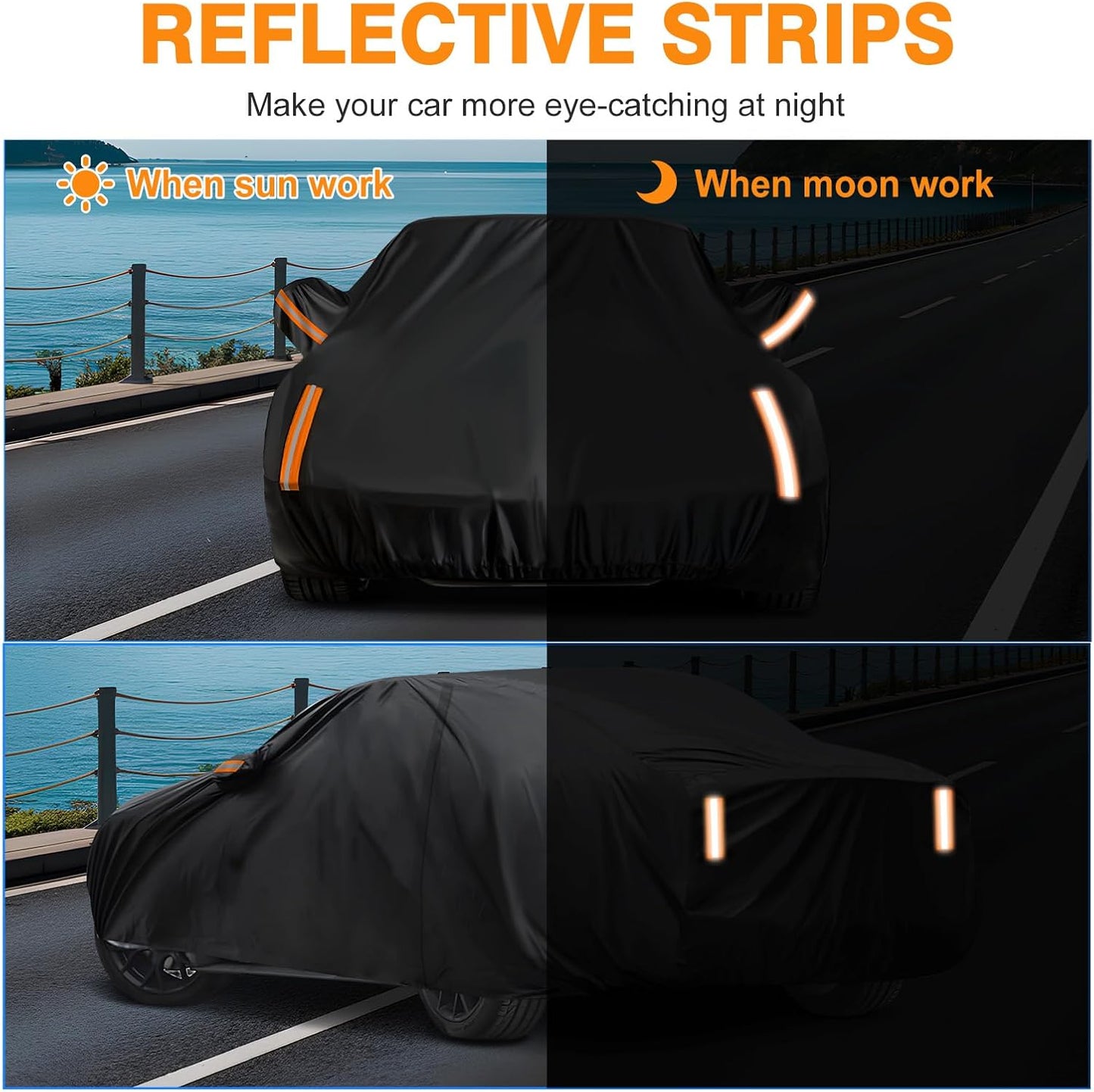 NEVERLAND Sedan Car Cover Waterproof Heavy Duty All Weather Protection Snow Anti-UV Windproof Outdoor Full Car Cover Fit for Automobiles BMW/Mercedes-Benz/Honda（for Car Size:183''L x 70''W x 59''H）