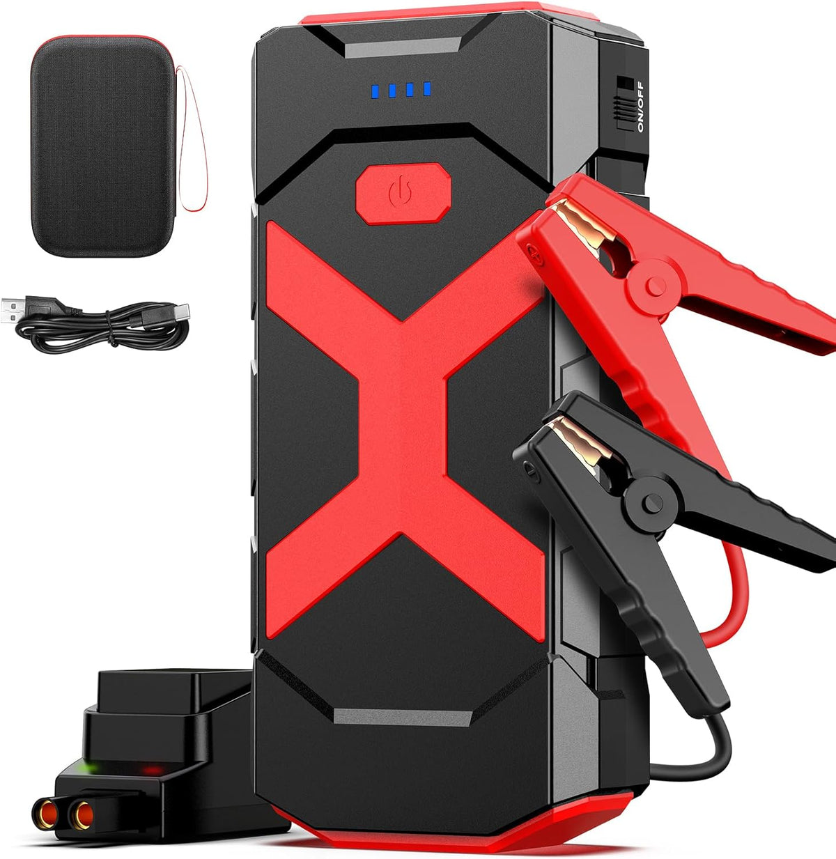 BOOKOO Car Battery Jump Starter 4000A,16000mAh Portable Battery Jumper Cables for Car 8L Gas 7L Diesel Engines,Jump Box with USB QC 3.0 PD 18W Fast Charging,3 LED Modes with SOS for Emergency Use