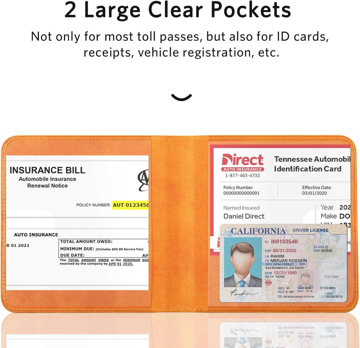 CoBak Car Registration and Insurance Holder - Men and Women Small Lightweight Vehicle Glove Box Car Organizer, Auto Truck Comparment Accessories Case for Essential Document, Driver License (Black)