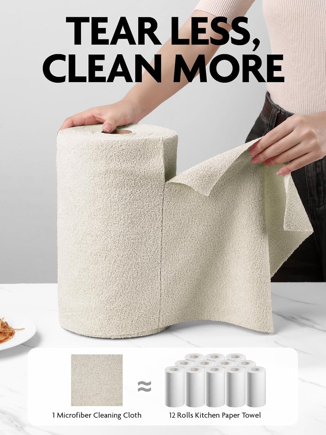 Fantasticlean Microfiber Cleaning Cloth Roll -75 Pack, Tear Away Microfiber Towels, 12" x 12", Reusable, Washable, Scratch Free, Ultra Absorbent for All-Around Cleaning Supplies (DimGray)