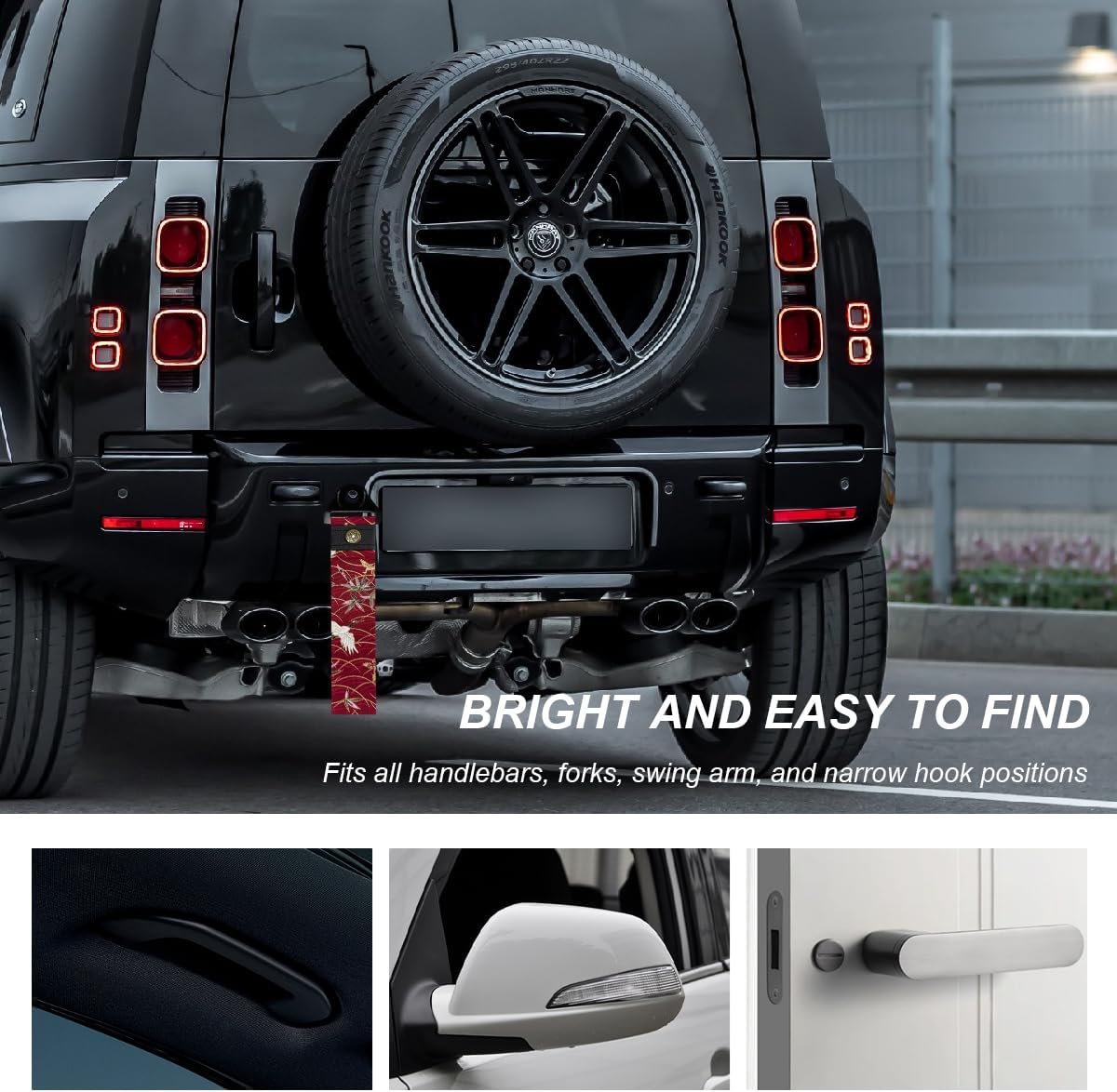 Racing Tow Strap, Stylish JDM Car Bumper Tow Strap Trailer Hook Belt for Decoration, Heavy Duty Nylon Traction Rope Universal Fit for Front or Rear Front Bumper (Black)