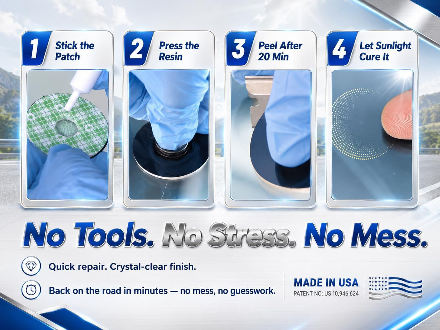 Patsco Windshield Repair Kit Resin Patch System (2 Pack), No Tools or Injector Needed, Fix Rock Chips & Small Cracks Fast, Easy Alternative to DIY Repair Kits, Made in USA
