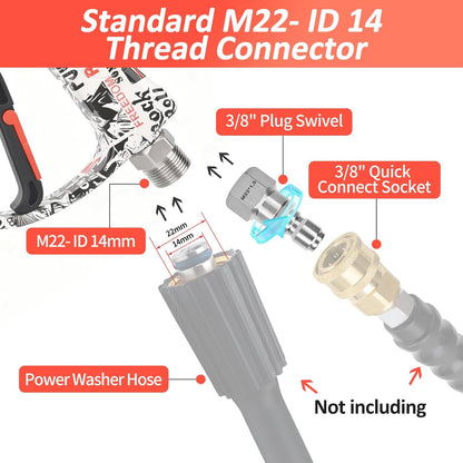 BEAR FORCE Pressure Washer Short Spray Gun M22-ID14mm Max 3000 PSI & Foam Cannon Foam Gun with 5 Tips #035 & 3/8'' Quick Connector Swivel, Additional Orifice Nozzle 1.10mm, Car Care Detailing