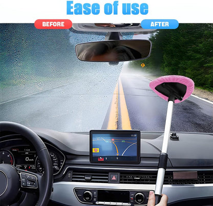 Windshield Cleaning Tool, Car Window Cleaner with Extendable Long Handle and 4 Washable Reusable Microfiber Pads, Auto Interior Exterior Glass Wiper Cleaning Kit Universal for Office and Home (Blue)