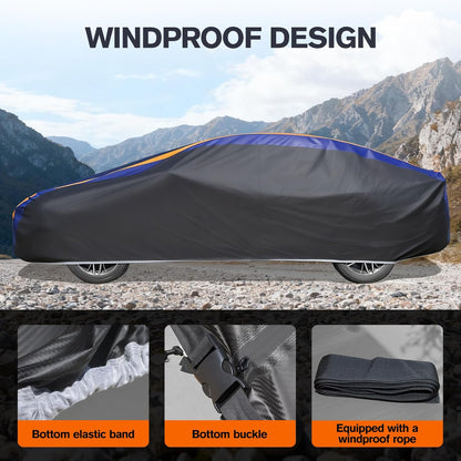 Car Cover Waterproof All Weather for Automobiles, 6 Layers Outdoor Full Exterior Cover Rain Sun UV Snowproof Protection with Zipper Cotton, Mirror Pocket for Sedan (190-195 inch)