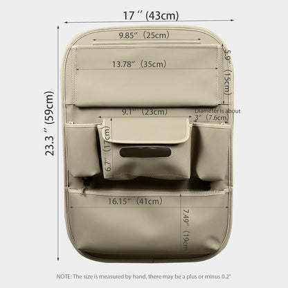 Viaviat Car Seat Organizers Waterproof Backseat Protector with Storage Pocket Large Leather Kick Mats for Kids Pets Automobile SUV Truck (Beige, Large Pocket)