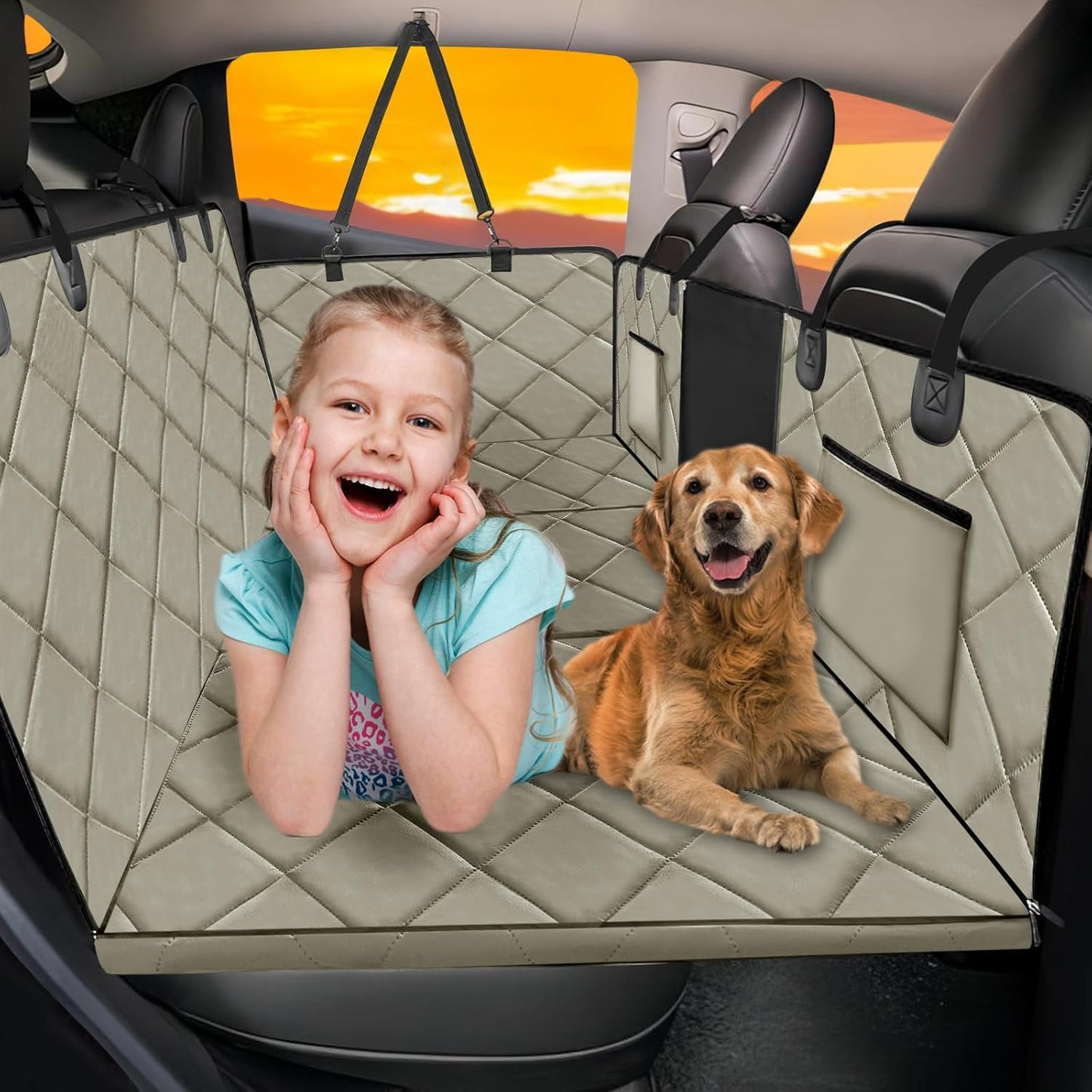 Back Seat Extender for Dogs-Large Space, Dog Car Seat Cover Hard Bottom Holds 420lbs, Sturdy Backseat Extender for Dogs,Upgraded Waterproof Pet Car Bed Dog Hammock for Car, SUV,Truck, Black