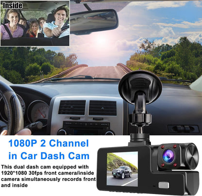 1080P Dual Dash Camera for Car Front and Inside Dashcam Car Security Video Recorder,170°Wide Angle Vehicle Cam,WDR,G-Sensor,2’’ IPS Screen,Loop Recording,Night Vision (Dual Dash Cam Without Card)