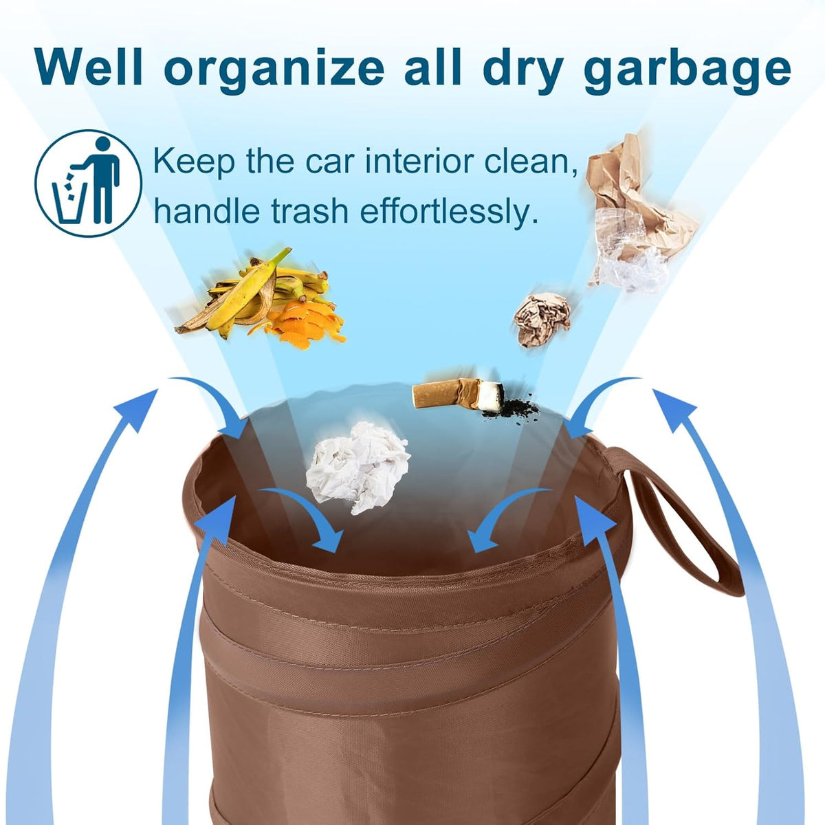 Car Trash Can, 2 Packs Mini Collapsible Pop-up Car Garbage Can, Waterproof Hanging Car Trash Bag with Velcro, Car Trash Bin, Black