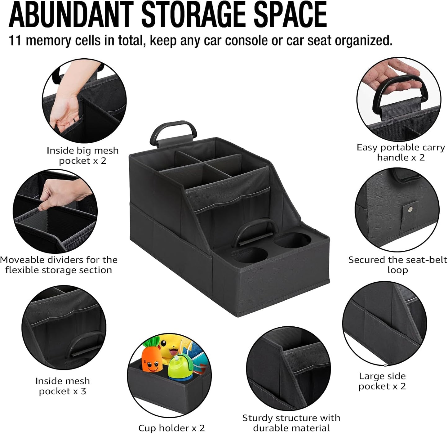 MULISOFT Car Seat Organizer- Backseat Car Organizer with 11 Storages Compartments and 2 Cup Holders, Organizers and Storage, Front Seat for Travel Kids,Black