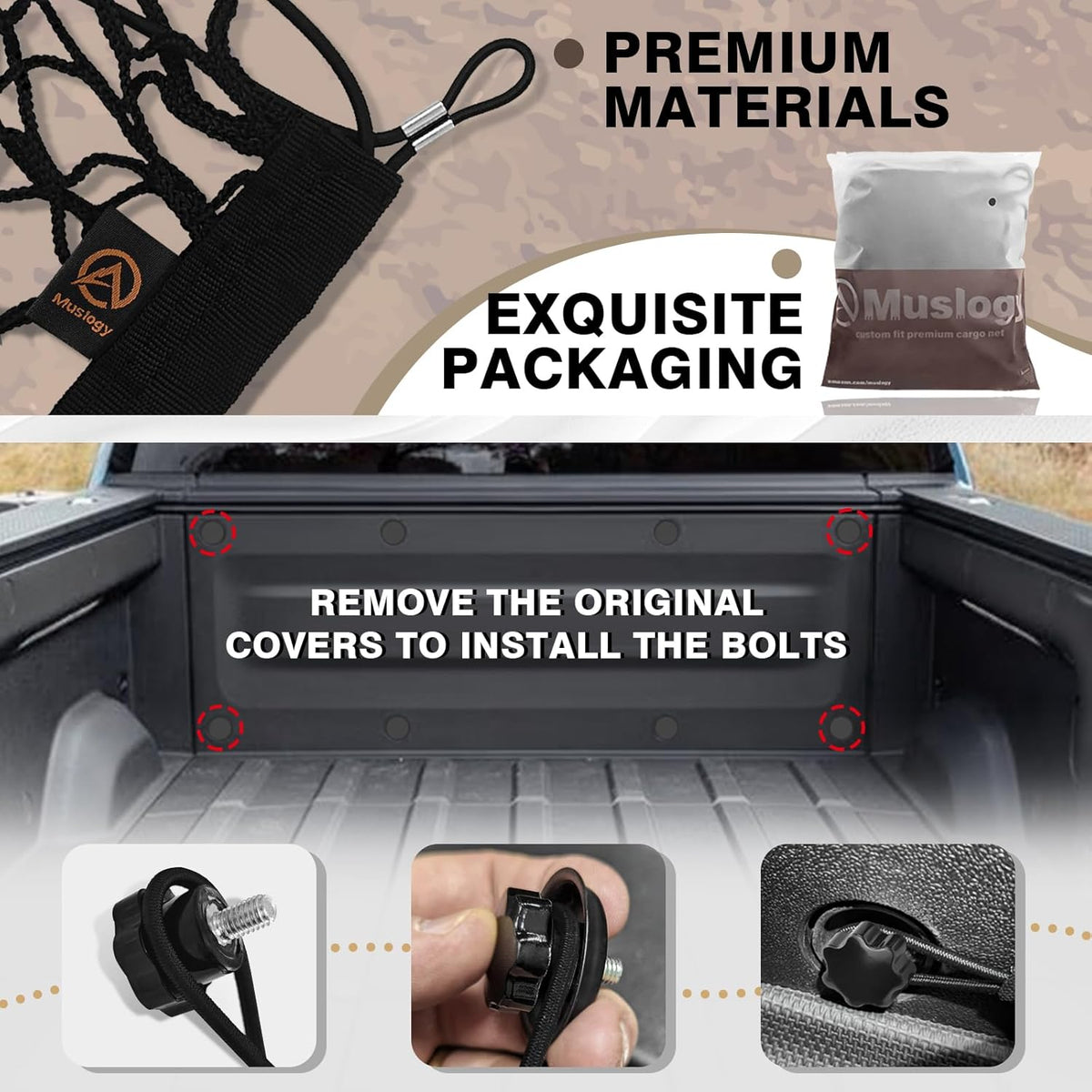 Muslogy Truck Bed Cargo Net Trunk Netting Compatible with 2023-2025 2026 Honda CR-V Accessories, Pickup Cargo Organizer SUV Sedan Storage Net w/Heavy Duty Carabiners - Colors A
