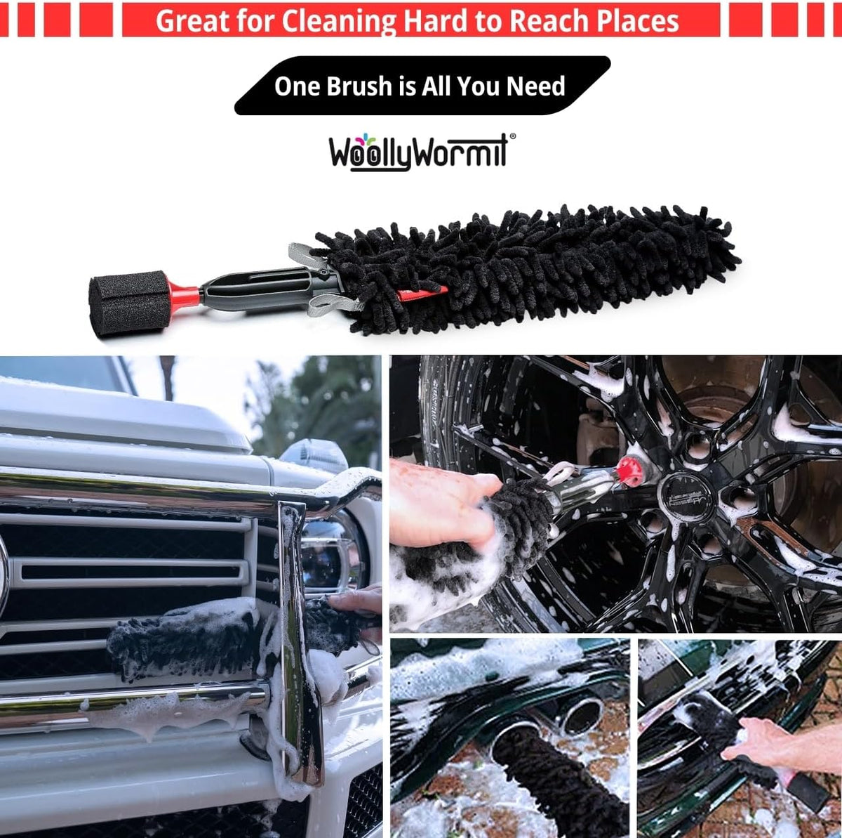 Woollywormit Wheel Cleaning Brush Car Detailing Kit - Rim Brush, Lug Nuts and Wheel Cleaner Brush Car Wash Kit -Tire Brushes for Cleaning Rims - Car Cleaning Supplies and Rim Cleaner Brush Set