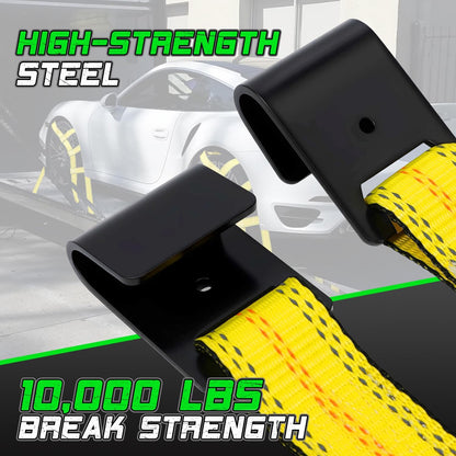 STARLEAPARTS Tow Dolly Straps with Reflective, 2 Pack Tow Dolly Basket Straps with Flat Hook, Car Dolly Strap, 10,000 lbs Breaking Strength, Tire Bonnet with Carrying Bag Fits Most 14"-17" Tires