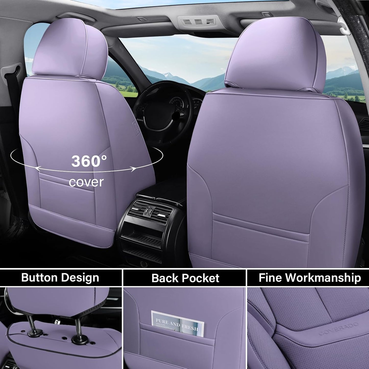 Coverado Seat Covers Full Set, Black Seat Covers for Cars 5 Seats, Car Seat Protector, Waterproof Nappa Leather Car Seat Cushion, Front and Rear Car Seat Cover Fit for Most Sedans SUV Pick-up Truck - Colors B