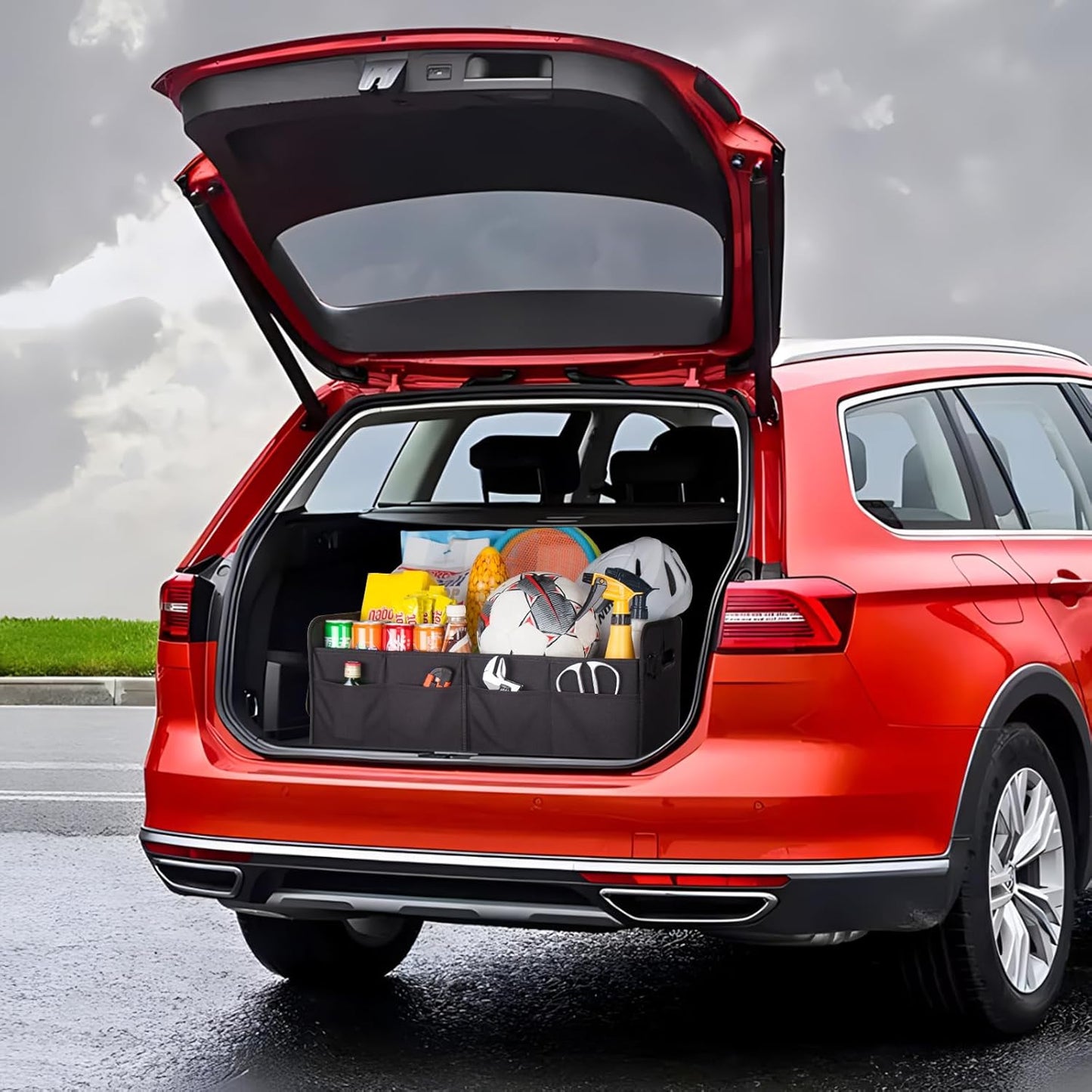 titiyiof Trunk Organizer For Suv & Sedan,Car Organizers and Storage, Waterproof Collapsible & Adjustable Straps,Sturdy Car Organization for Car Accessories, Tools,Food，Sundries,2-3 Compartment（Beige）