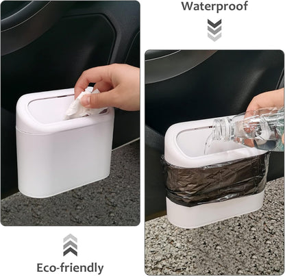 Accmor Car Trash Can with Lid, Mini Auto Dustbin Garbage Organizer Holder 2 Packs, Automotive Storage Container Bin with 60 Pcs Bags for Vehicle, Home, Office