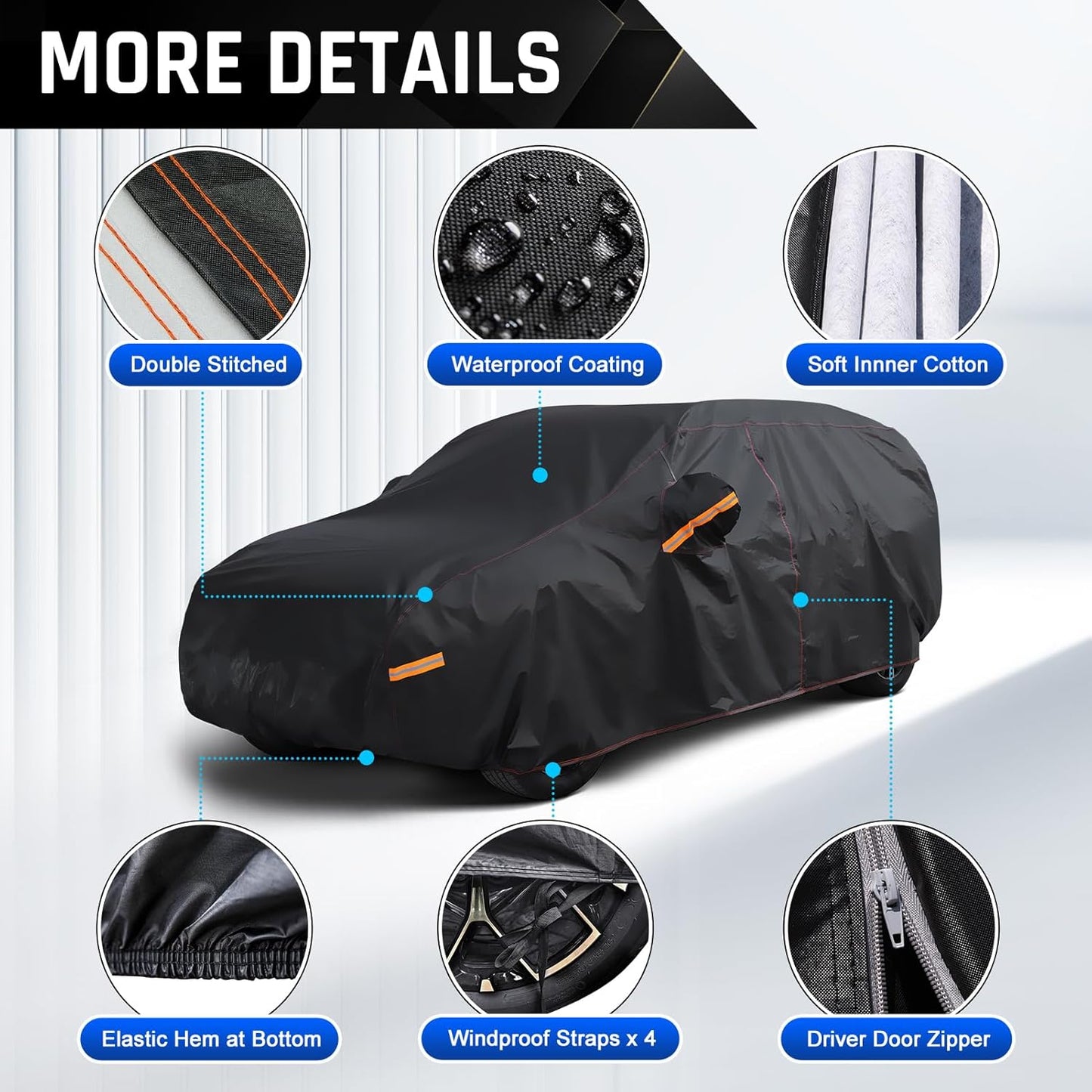 6 Layer Heavy Duty Car Cover Waterproof All Weather Protection with Cotton Liner, Full Exterior Outdoor Cover for Sun Rain Snow UV Protection, Fits Sedan 186-193 inchs