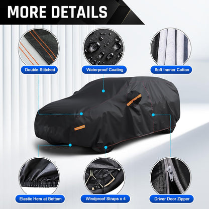 6 Layer Heavy Duty Car Cover Waterproof All Weather Protection with Cotton Liner, Full Exterior Outdoor Cover for Sun Rain Snow UV Protection, Fits Sedan 186-193 inchs
