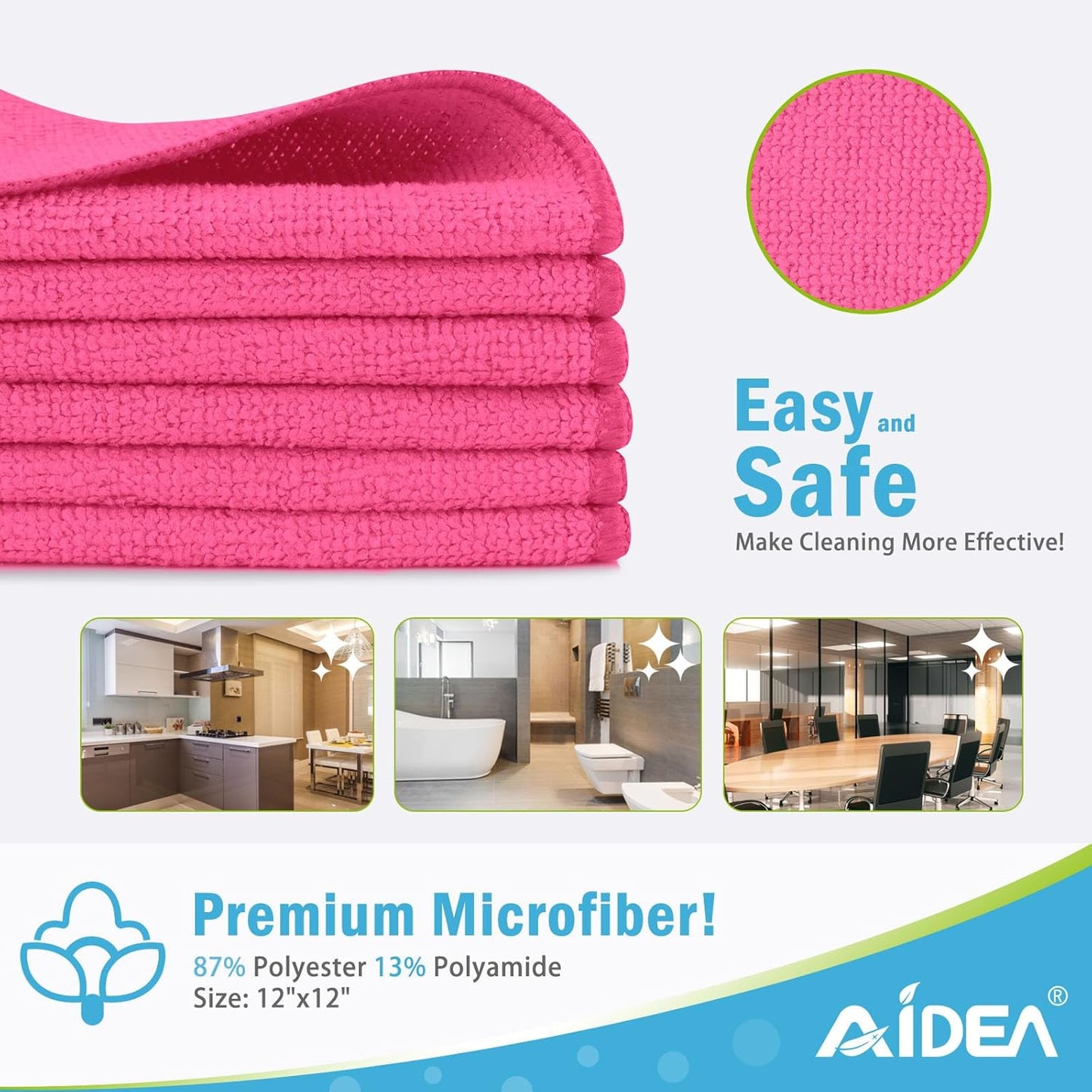 AIDEA Microfiber Cleaning Cloth-12PK, Soft Microfiber Towels for Cars, Absorbent Cleaning Rags, Lint-Free Streak-Free Wash Cloths for House, Kitchen, Window(12in.x12in), Black