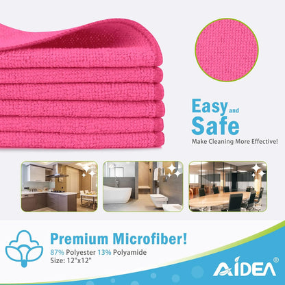 AIDEA Microfiber Cleaning Cloth-12PK, Soft Microfiber Towels for Cars, Absorbent Cleaning Rags, Lint-Free Streak-Free Wash Cloths for House, Kitchen, Window(12in.x12in), Black