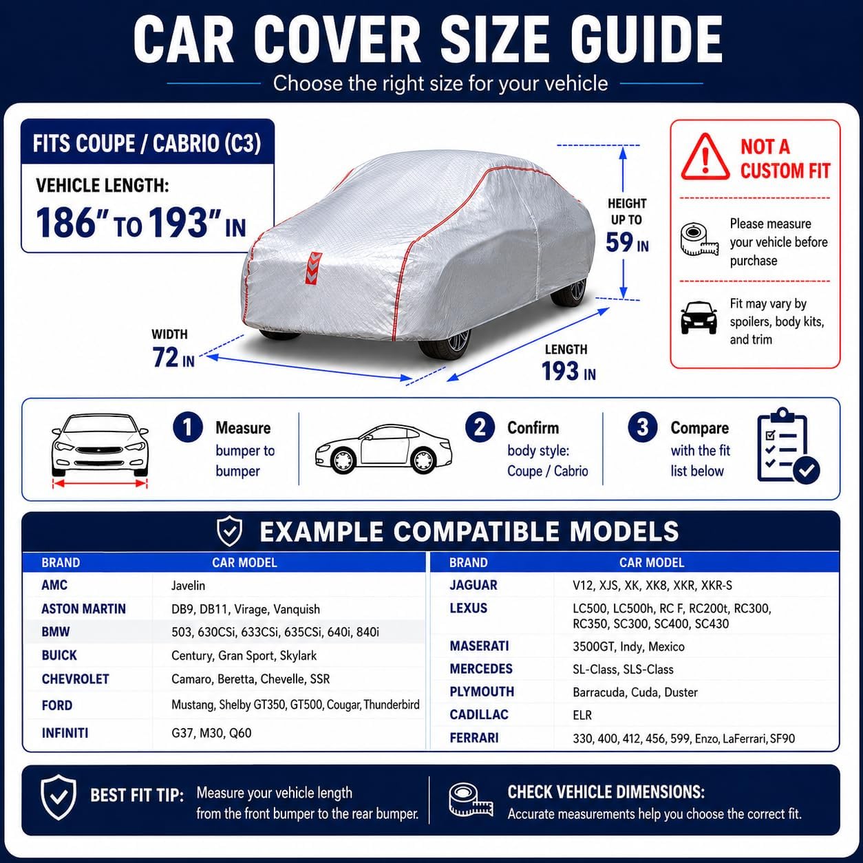Car Cover for Sedan, Waterproof All Weather Heavy Duty, 360° Underbody Wrap Windproof Design, Quick Install Outdoor Vehicle Cover, Fits 186-193 in