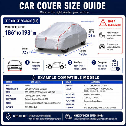 Car Cover for Sedan, Waterproof All Weather Heavy Duty, 360° Underbody Wrap Windproof Design, Quick Install Outdoor Vehicle Cover, Fits 186-193 in