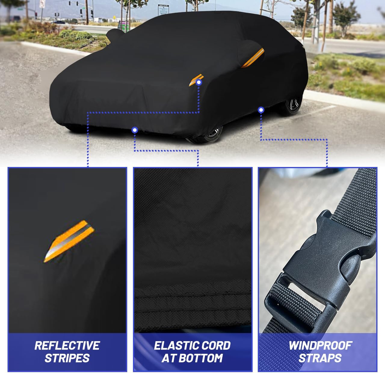 MORNYRAY Waterproof Car Cover All Weather Snowproof UV Protection Windproof Outdoor Full car Cover, Universal Fit for Sedan (Fit Sedan Length 194-206 inch, Blue)