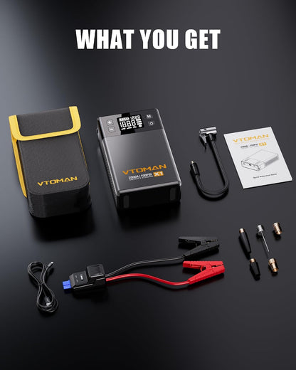 VTOMAN X1 Jump Starter with Air Compressor, Car Battery Jumper Starter (Up to 8.5L Gas/6L Diesel Engine) with 150PSI Auto Tire Inflator, 12V Portable Booster Pack, Lithium Jump Box Charger-Black