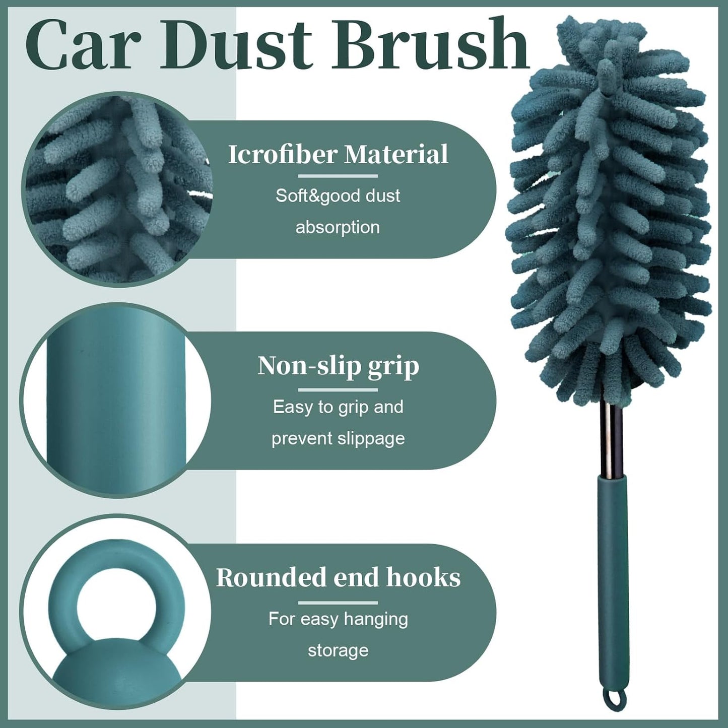 2 PCS Car Interior Duster with Extension Pole, Microfiber Car Duster with Bendable Head, Car Accessories Dusters Exterior&Interior Scratch Free, for Cleaning of Vehicle Details, Offices, Windows(Pink)