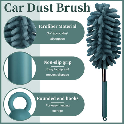 2 PCS Car Interior Duster with Extension Pole, Microfiber Car Duster with Bendable Head, Car Accessories Dusters Exterior&Interior Scratch Free, for Cleaning of Vehicle Details, Offices, Windows(Pink)