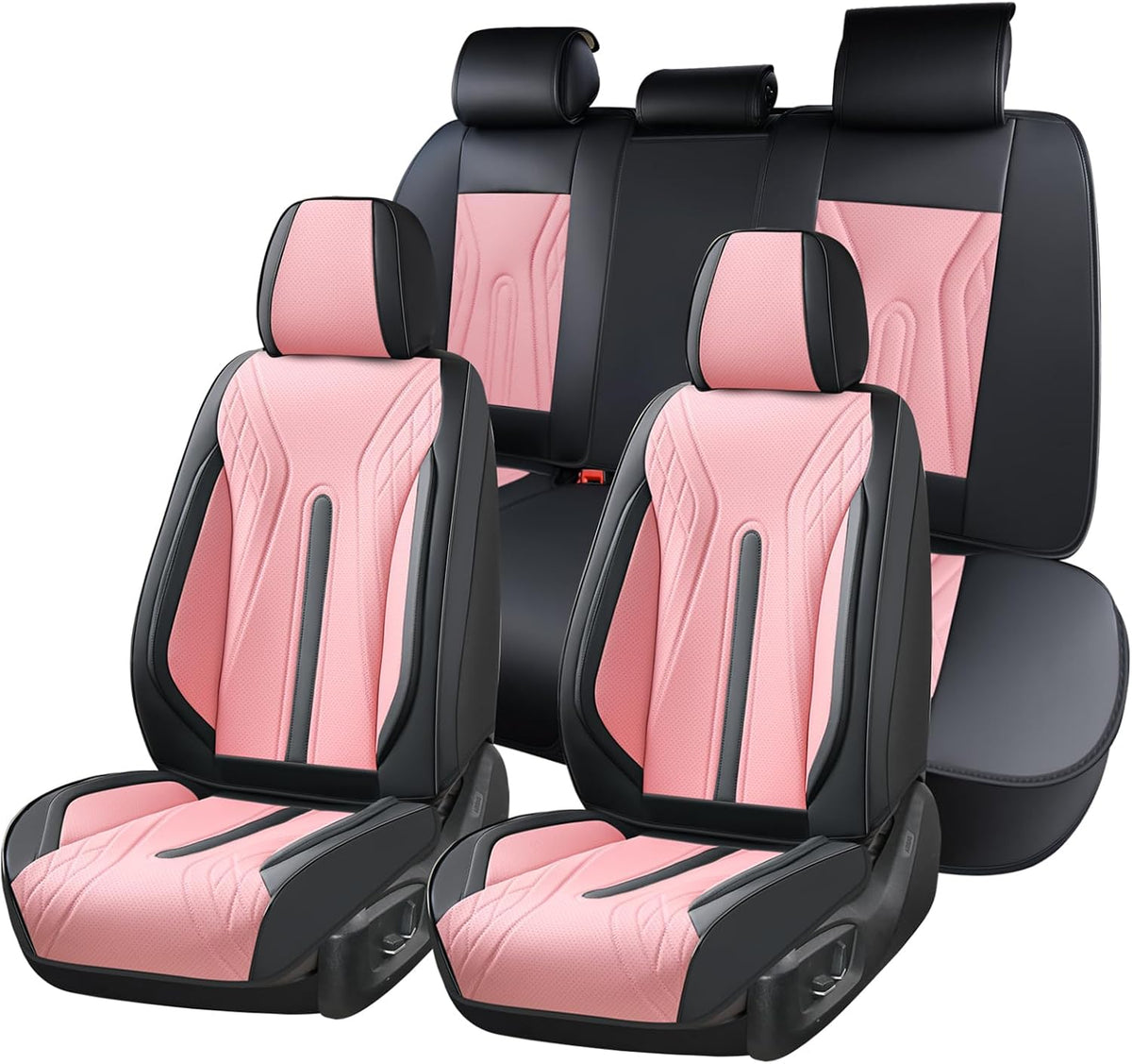 Huidasource Coffee Seat Covers Full Set, Universal Fit for Most Cars Trucks SUV, Full Coverage Leather Seat Cover, Airbag, Cupholder Compatible, Velcro Adjustable, Heaating/Cooling Function Retain