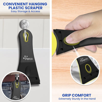 Perco Glue Off Adhesive Sticker Remover 3.3 fl. oz & Scraper with Plastic Razor for Removing Labels (Adhesive Sticker Remover & Scraper w/Plastic Razor)