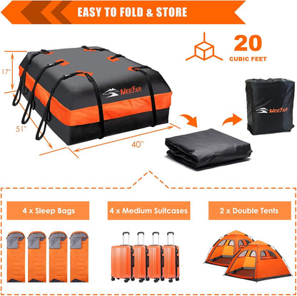 MeeFar Rooftop Cargo Carrier Car Roof Bag 21 Cubic Feet 100% Waterproof Car Top Carrier, Fits All Vehicle with/Without Rack,Include Anti-Slip Mat,10 Reinforced Straps,6 Door Hooks,Luggage Lock