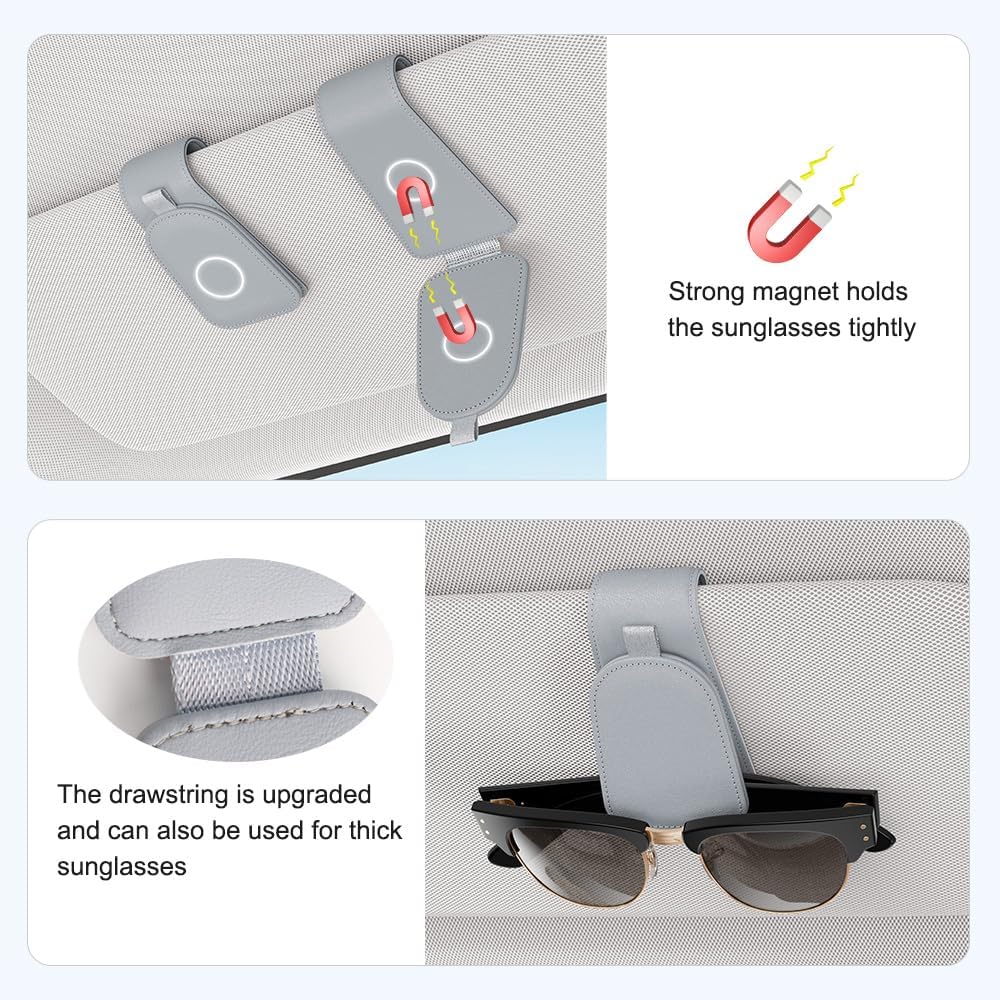 Sotfamily Sunglass Holder for Car Visor, Suede Cloth Magnetic Sunglass Organizer for Car Accessories, 2 Packs, Black