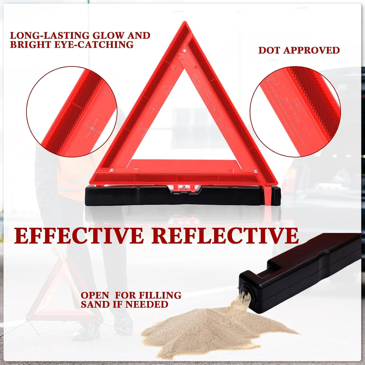 Kanayu 12 Pcs Warning Triangle Dot Approved Foldable Emergency Safety Triangles Reflective Road Safety Triangle with Carrying Case Heavy Base Roadside Warning Sign for Car Truck