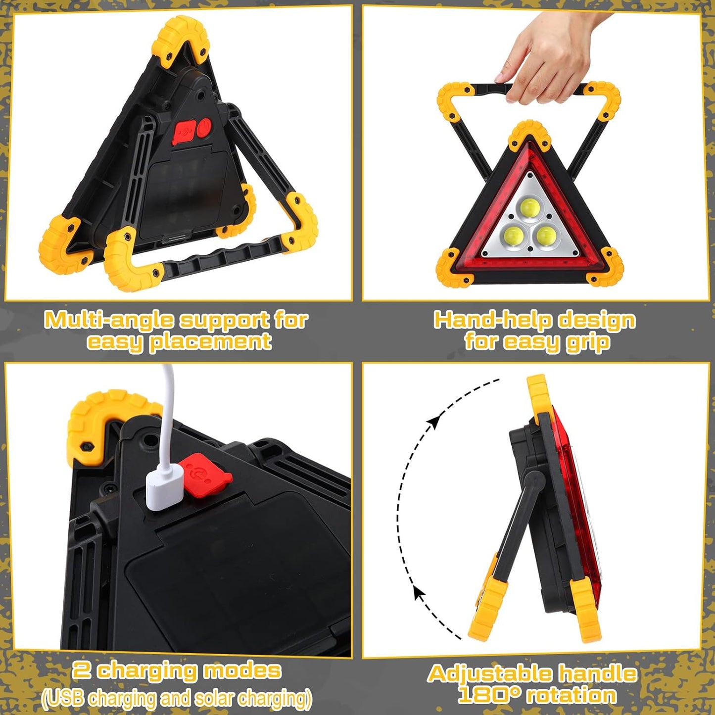 Huquary LED Emergency Warning Triangle, Rechargeable Portable Flashing LED Warning Triangle Light with 4 Modes, Safety Hazard Light for Car Truck RV Vehicle Roadside, Batteries Not Included(3 Pack)