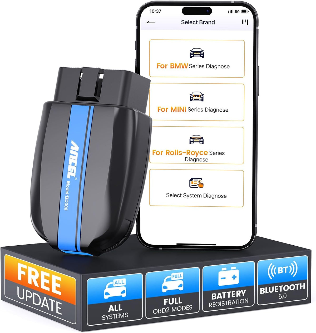 ANCEL BM700 PRO Fit for BMW Scanner - Battery Registration Tool, Code Reader for BMW/Mini/RR, Advanced OBD2 Scanner Auto V-I-N, Full System Diagnostic for BMW Scan Tool with All Reset Services (Blue)