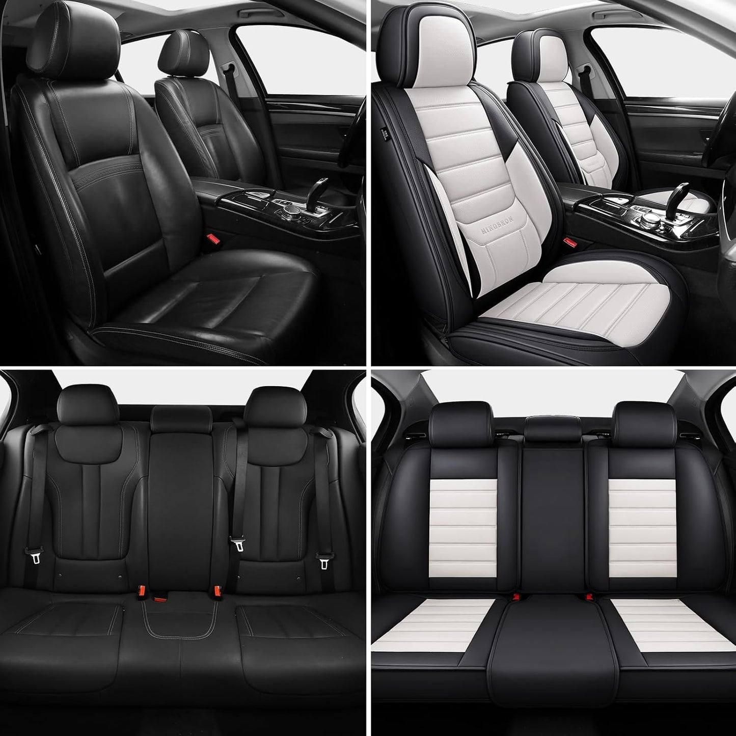 MINGBRON Car Seat Cover Full Set, Leather Car Seat Cover, Waterproof Seat Covers, Car Seat Cushion, Nappa Leather Seat Covers Car Seat Protector Universal Fit Most Cars Black