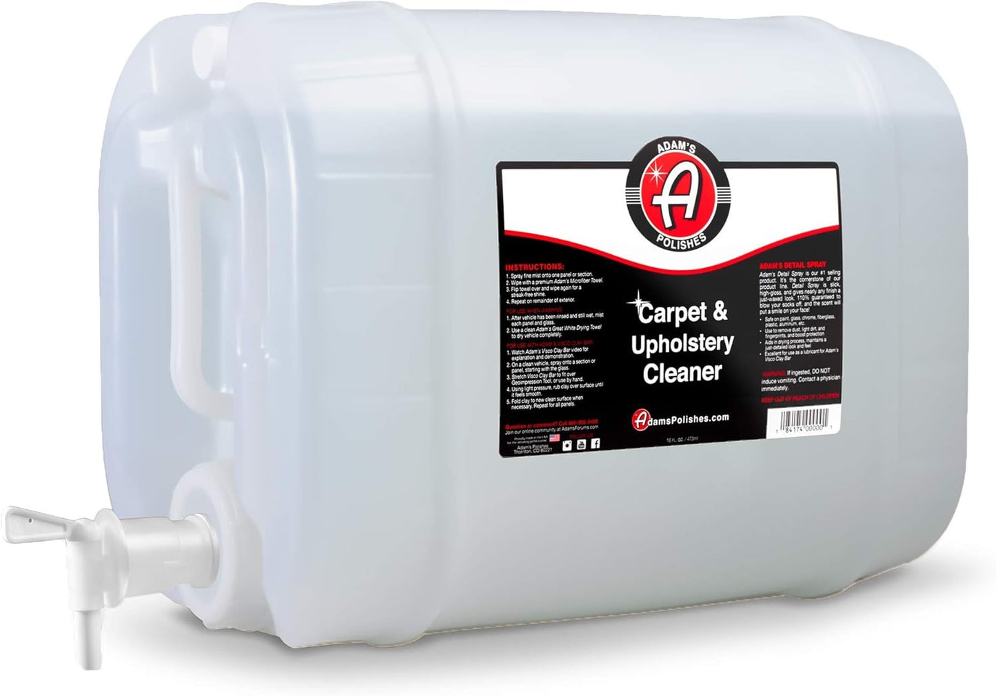 Adam's Polishes Carpet & Upholstery Cleaner (16oz) - Powerful Car Carpet Cleaner For Auto Detailing, Cloth & Fabric Interior Cleaning Solution, Stain Remover For Car Seat, Floor Mats & More