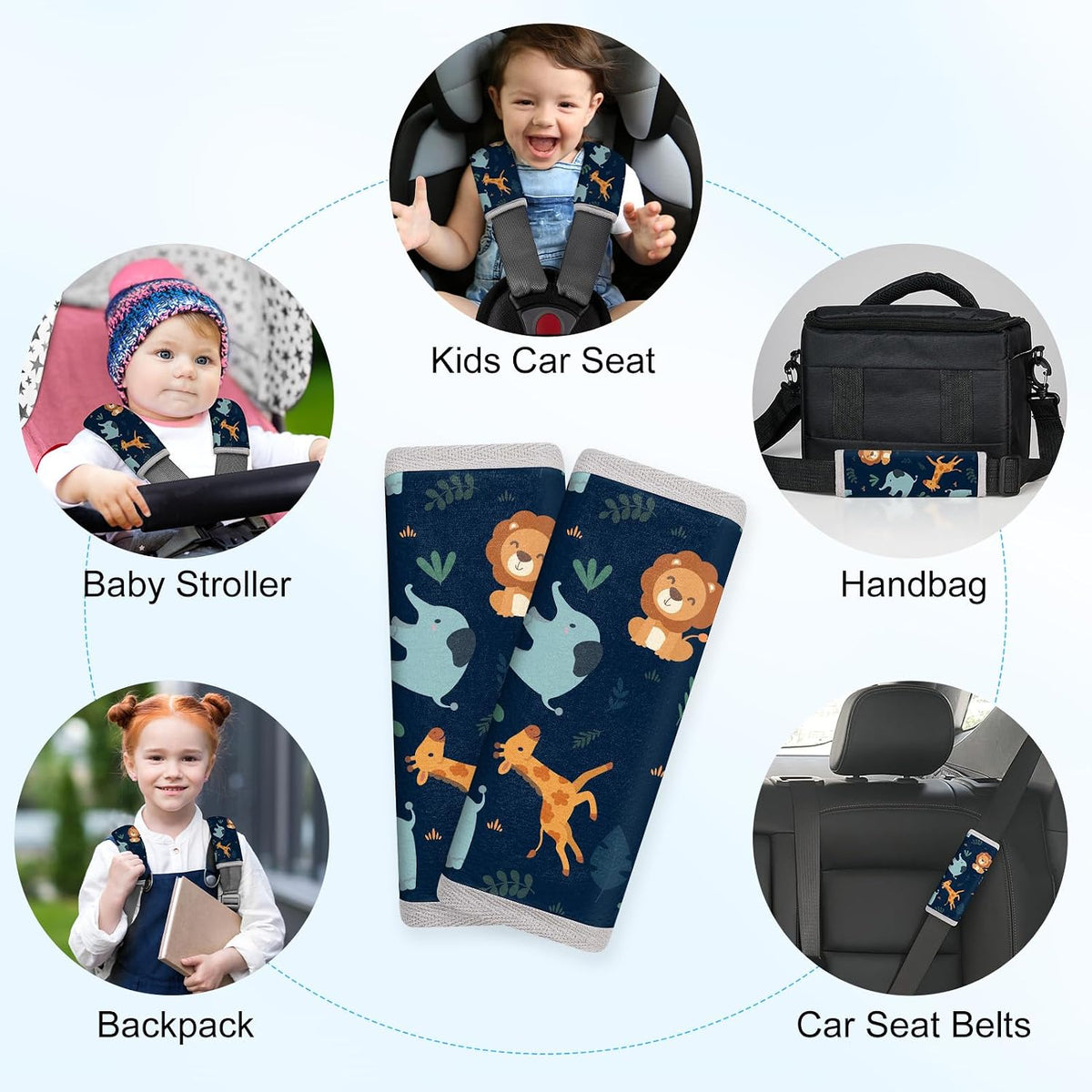 Seat Belt Cover Pad for Baby, Soft Seatbelt Cushion Covers for Kids 2Pcs Car Seat Strap Shoulder Pads for All Car Seats, Stroller, High Chair,Blue Dinosaur