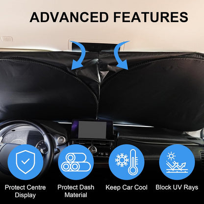 Car Windshield Sun Shade, Foldable Front Window Sunshade Blocks UV Rays, Keep Car Interior Cool, Universal Fit for Hatchback, Truck, SUV, MPV