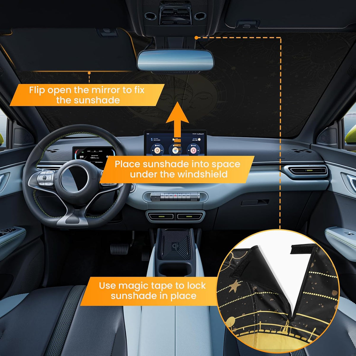 Car Windshield Sun Shade, Foldable Front Window Sunshade Blocks UV Rays, Keep Car Interior Cool, Universal Fit for Hatchback, Truck, SUV, MPV
