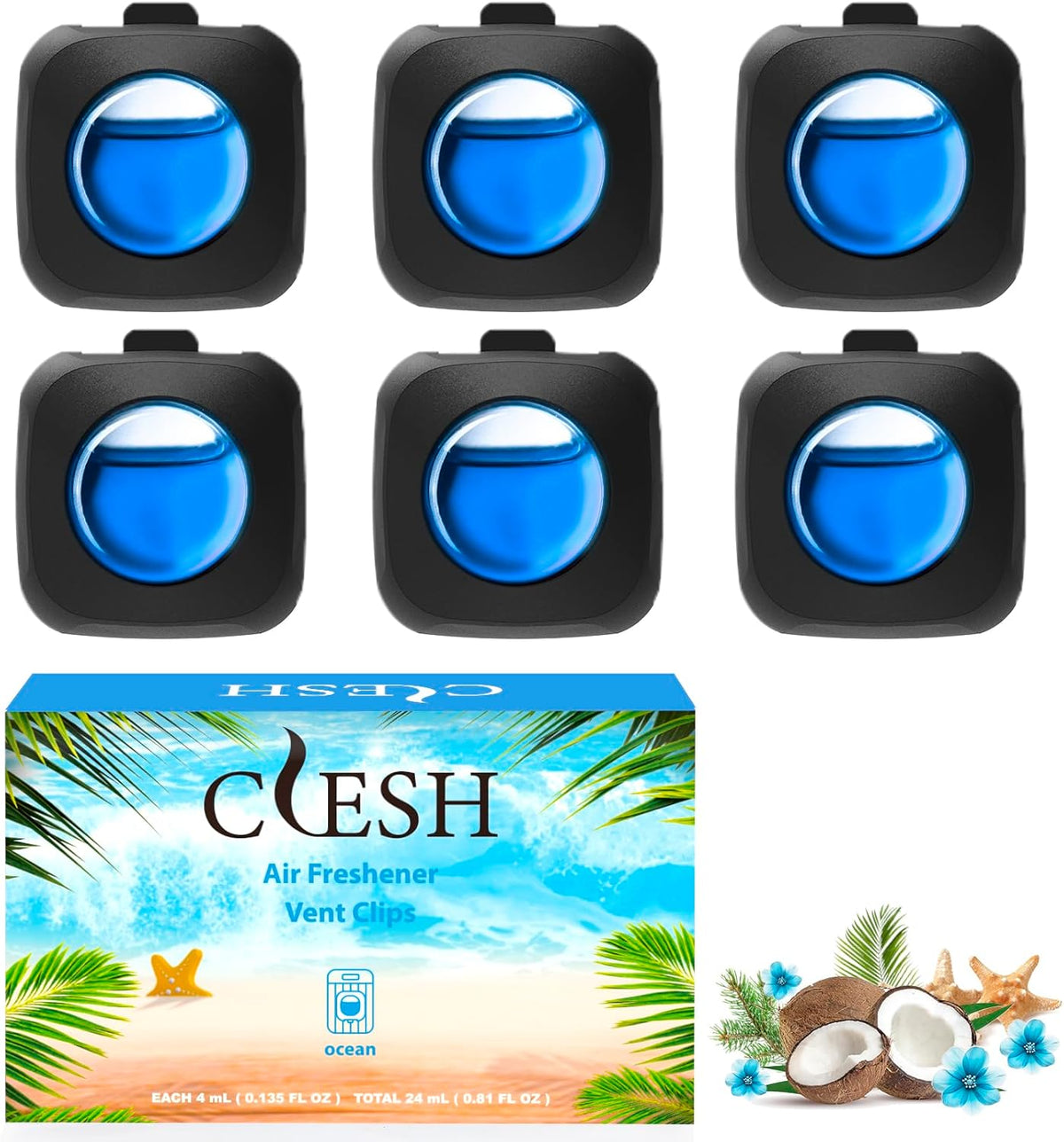Car Air Fresheners, 6 Pack, Citrus, Car Fresheners Vent Clips, Long Lasting Air Freshener, Car Refresher for Men Women