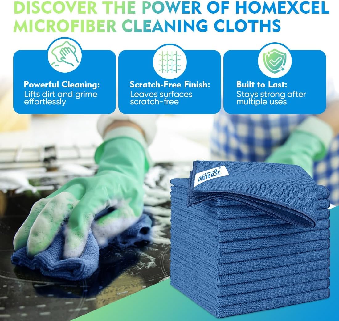 HOMEXCEL Microfiber Cleaning Cloth 12 Pack, 12.5 x 12.5 inch Microfiber Towels for Cars, Ultra Absorbent Washing Cloth, Lint Free Streak Free Cleaning Rags for Car, Kitchen, and Window (Grey)